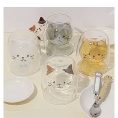 【四季の森フォレオ周辺】FukuFukuNyanko チャチャ 耐熱 2重グラス ダブルウォール 猫 未使用に近いの画像