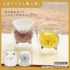 【四季の森フォレオ周辺】FukuFukuNyanko チャチャ 耐熱 2重グラス ダブルウォール 猫 未使用に近いの画像