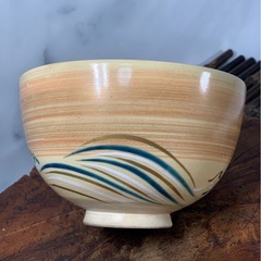 【京焼 抹茶碗】波文様 茶道具 茶器 煎茶道具 骨董 アンティーク 古道具　同梱相談可 波　模様　時代物　古玩　古董　懐石道具　煎茶器の画像
