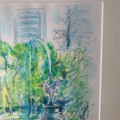 【アンティーク 水彩画 日比谷公園 直筆サイン 額装】風景画 良品 美術品 絵画 アートの画像