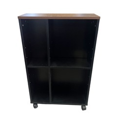 【ジ1222-30】キャスター付き ‼️収納棚 ブラック×木目 天板付き 可動棚タイプ 本棚・事務所・店舗用にもの画像