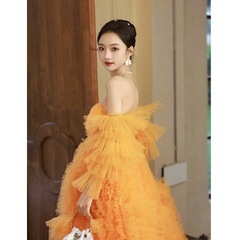 【美品】オレンジロングドレスの画像