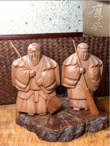 時代物 木彫 高砂人形 在銘 作家物 良品 縁起物 和美術 骨董 古玩 工芸