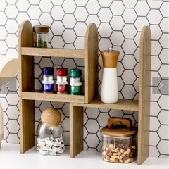 【未使用】3COINS(スリーコインズ)  木目調キッチンラック：S／KITINTOの画像