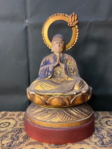 仏像浄土宗善導大師古美術仏教美術寺院骨董三尊中国浄土教の僧木彫