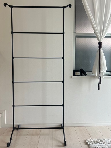 アイアン製 アンティーク調 購入 タオルハンガー 6段 ブラック スリム