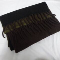 ( E-140 )UNIQLO C ユニクロ スフレヤーン チャンキー ストール マフラーブラウン系 フリンジ 大判 中古の画像