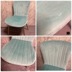 ダイニングチェア シェル型 ベロア ゴールド×ターコイズブルー ２脚セットの画像