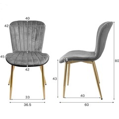 ダイニングチェア シェル型 ベロア ゴールド×ターコイズブルー ２脚セットの画像
