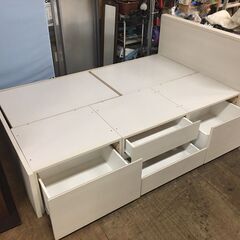 【愛品倶楽部柏店】ニトリ セミダブルベッド 収納付き RJ05EC 圧縮ポケットコイルマットレス フレーム＆マットレスSETの画像