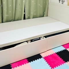 【美品】セミダブルの収納付きベッドフレーム（NS-001・浅型／床板GY）とマットレスのセットです。 の画像