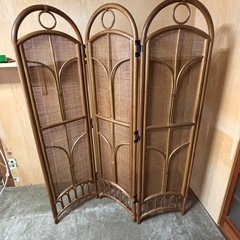 藤　ラタン3連衝立　レトロ　昭和の画像