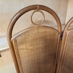 藤　ラタン3連衝立　レトロ　昭和の画像