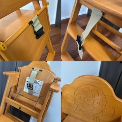 アンパンマン 木製ベビーチェアハイチェア ピノチオ 組立て不要折畳み式の画像