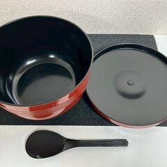 おひつ　しゃもじ　セット　漆器　朱色　飯櫃　　【j367】の画像