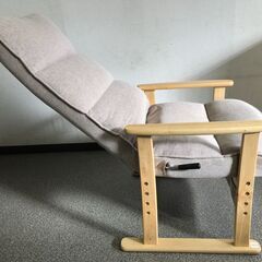 リクライニングチェア レバー式デザインチェア リラックス チェア TOPVALU 高座椅子 木製肘付き 背もたれ調節 ベージュ HC-LVD0513AT222の画像