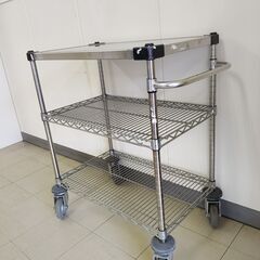 キャスター付き メタルラックワゴン① 3段（最上段ステンレス天板）作業台・キッチンワゴン　管理番号YN331AZの画像