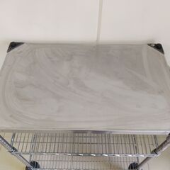 キャスター付き メタルラックワゴン① 3段（最上段ステンレス天板）作業台・キッチンワゴン　管理番号YN331AZの画像