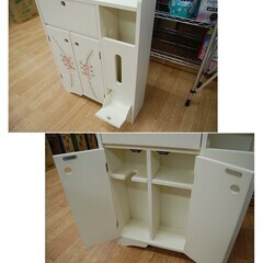 サニタリーラック 幅54×奥行16×高さ74.5cm トイレ収納 トイレラック 木製 バラ柄 ホワイト系 札幌市 清田区 平岡の画像