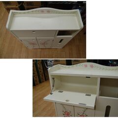 サニタリーラック 幅54×奥行16×高さ74.5cm トイレ収納 トイレラック 木製 バラ柄 ホワイト系 札幌市 清田区 平岡の画像