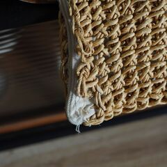 ヴィンテージストロー編みレザー持ち手かごバッグの画像