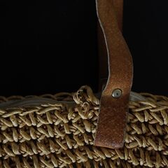 ヴィンテージストロー編みレザー持ち手かごバッグの画像