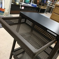 美原店　ウッドトップ３段ワゴン 木製天板 プラワゴン 白 引き出し WOOD TABLE WAGON  キャスター付きの画像