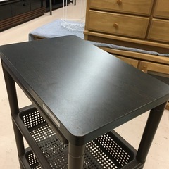 美原店　ウッドトップ３段ワゴン 木製天板 プラワゴン 白 引き出し WOOD TABLE WAGON  キャスター付きの画像