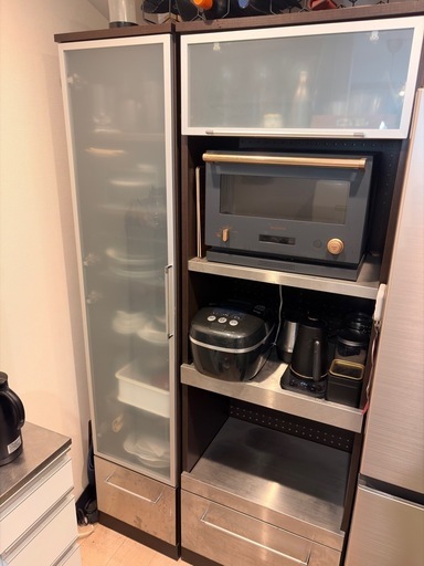 【ディノス】食器棚＆レンジボードセット　ダークブラウン ディノス】食器棚＆レンジボードセット ダークブラウン