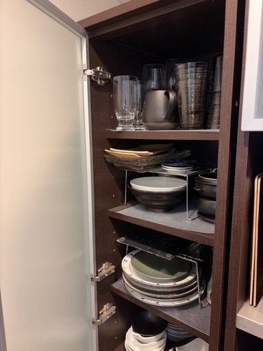 【ディノス】食器棚＆レンジボードセット　ダークブラウン ディノス】食器棚＆レンジボードセット ダークブラウン