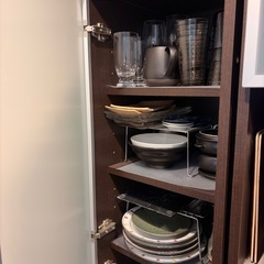 【ディノス】食器棚＆レンジボードセット　ダークブラウンの画像