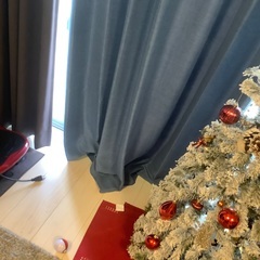 ニトリブルー ドレープカーテン　遮光　横約155×200①の画像