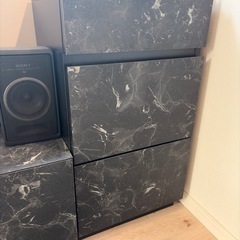 【ディノス】大理石調 テレビボード(150cm)＆3段チェストセット ブラックの画像