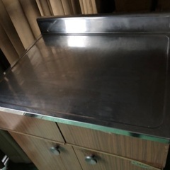 キッチン 台 上部ステンレス 木製収納 長期保管品の画像