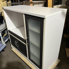 佐藤産業 ミドル レンジ台 カフェティラ 食器棚 レンジボード キッチンボード W 880 D395 H825 中古品 ④の画像