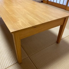 木製テーブル 幅120cm 天然木 ラバーウッド 小収納付き 
の画像