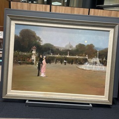 噴水のある公園　ホテル絵画　額付き　大型絵画の画像