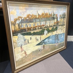 噴水の前で遊ぶ子どもたち　額付き絵画　ホテル絵画　油絵の画像