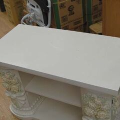 アンティーク調 コンソールテーブル 幅90×奥45×高61cm ホワイト系 扉収納付き 花 華 テーブル テレビ台 花台 札幌市 清田区 平岡の画像