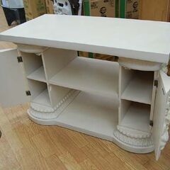 アンティーク調 コンソールテーブル 幅90×奥45×高61cm ホワイト系 扉収納付き 花 華 テーブル テレビ台 花台 札幌市 清田区 平岡の画像