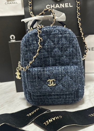 12\24sold out　【未使用レベル】 ⭐︎メイクアップ　ネイビー ツイード ミニリュック
