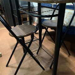 ★オシャレ★カウンターテーブル・イス セット・木目調・アイアン風・高さ87.5cm×幅120cm×奥行き40cmの画像