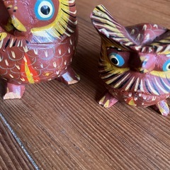 フクロウ 置物 木彫 5体セット 縁起物　高さ約8.5〜3㎝の画像