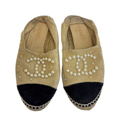 シャネル CHANEL 23.5 スリッポン ココマーク ココマーク パール エスパドリーユ スニーカー シューズ G29762 ベージュの画像