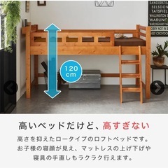 ロフトベッド ロータイプ カティ ベッドフレーム セミダブル 木製 棚付き コンセント すのこ 頑丈設計 耐荷重350kg 低ホルムアルデヒドの画像