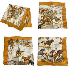 エルメス HERMES スカーフ MUSTANGS カレ90 馬 ホース ブラウンの画像