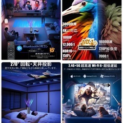 プロジェクター 家庭用【30000LM・Bluetoothリモコン】の画像