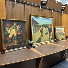 絵画額付き　西洋絵画　特大型油絵（サイズ:	158×138）乗馬　競馬　の画像