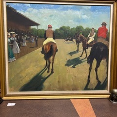 絵画額付き　西洋絵画　特大型油絵（サイズ:	158×138）乗馬　競馬　の画像