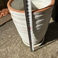 白のアンティーク加工の植木鉢の画像